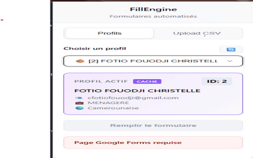 FillEngine :: Extension intelligente pour remplir automatiquement les formulaires Google avec vos données CSV personnalisées