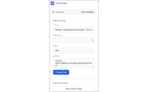 TaskNotes Browser Extension :: Create TaskNotes tasks from Gmail, Outlook, GitHub, and other web pages.