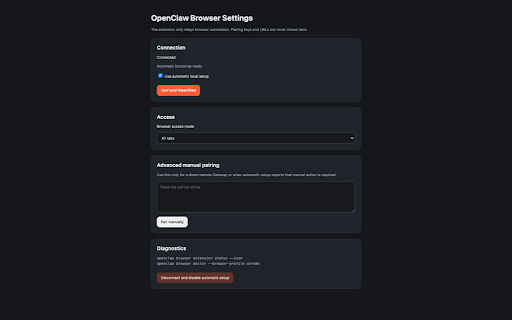 OpenClaw :: Securely relay eligible signed-in Chrome tabs to the local OpenClaw browser automation service.