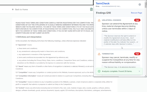 TermCheck - AI Legal Assistant :: Analyze Terms of Service, Privacy Policies, and Contracts for red flags.