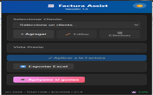 Factura Assist :: Autocompletado inteligente para facturas de Hacienda SV. Gestión de clientes, validaciones y respaldo en Excel.