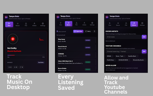 Tempo Stats :: Track music on YouTube Music, Spotify, SoundCloud & more. Sync your listening history to Tempo app.