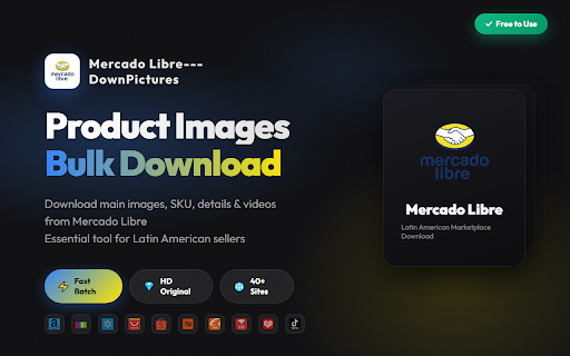 DownPictures Saver for Mercado Libre :: Optimized for Mercado Libre. Works on all regions (BR, MX, AR, etc). Batch save Main, SKU, Video and Review images instantly.