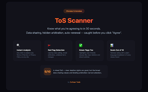 ToS Scanner :: Instantly understand Terms of Service and Privacy Policies — spot hidden clauses, data sharing, and unfair terms.