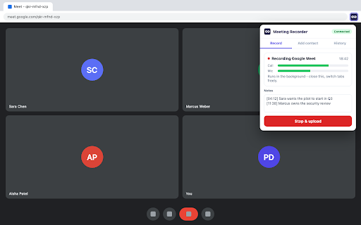 TaliCRM Meeting Recorder :: Record Google Meet, Zoom and Teams calls to your TaliCRM account - transcribed, summarized, and matched to the right contact.