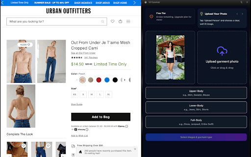 Virtuwear :: A feature rich implementation Virtuwear Chrome Extension. Allowing users to try on clothes from any shopping webiste.