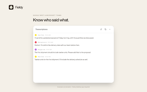 Fieldy :: Bring speaker names from Google Meet and Microsoft Teams into your Fieldy meeting transcripts.