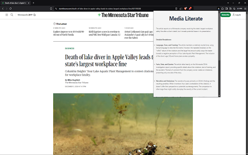 Media Literate :: Allows users to get a quick media literacy breakdown for a page.