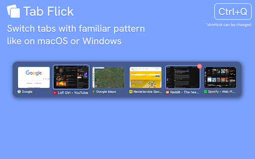Tab Flick ✨ — switch your tabs fast, like on Windows or macOS :: Inspired by the familiar Alt+Tab window switcher on Windows, Tab Flick brings the same fast, muscle-memory flow — triggered by…