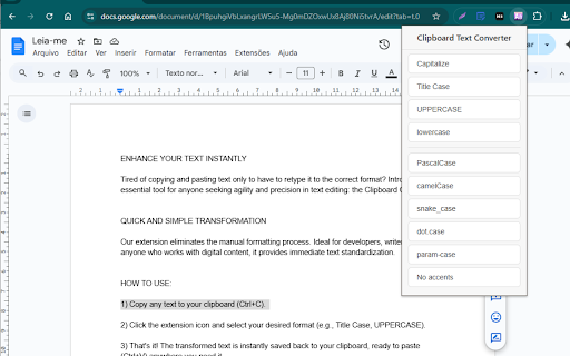 Change Case Extension :: Converts the clipboard text to: Capitalize, Title Case, UPPERCASE, and lowercase.