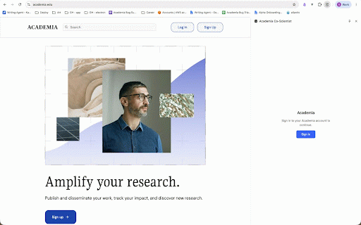 Academia Co-Scientist :: AI research assistant for Academia.edu. Chat side panel that reads and discusses web pages and your research.