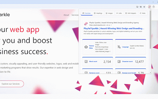 Playful Sparkle SEO Audit :: A lightweight SEO audit tool that analyzes your webpage for key SEO factors, improving SEO, user engagement, and performance.
