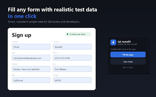 QA Autofill — Smart Test Data Filler :: Fill any form with realistic test data in one click. Built for QA testers and developers tired of clunky, bloated autofill tools.
