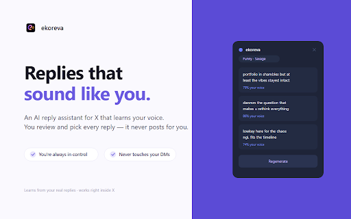 ekoreva :: AI-powered Twitter reply suggestions in your own voice.
