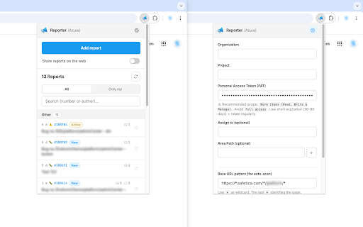 Reporter (Azure) :: Pick any page element and report it (bug, story, issue) to Azure DevOps — with screenshot, comments and on-page badges.