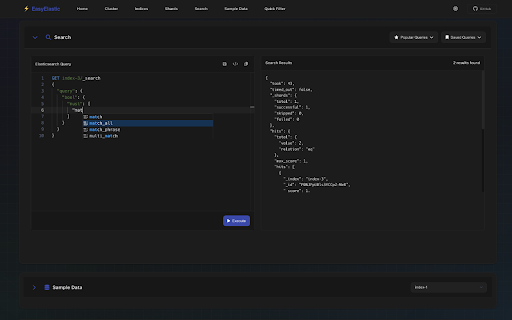 EasyElastic - Elasticsearch UI :: A sleek, user-friendly dashboard providing insights into your Elasticsearch clusters