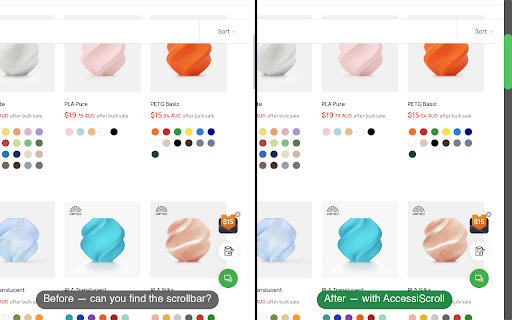 AccessiScroll :: Widens and recolors scrollbars on every site so they're easy to see and grab, no matter what input device you use.