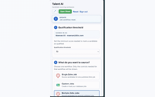 Talent AI :: Sources LinkedIn candidates, evaluates job fit, and records recruiter-reviewed results.