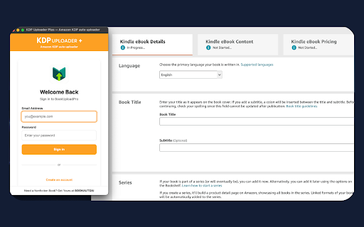 KDP Uploader Plus — Amazon KDP auto uploader :: Semi-automates Amazon KDP (Kindle Direct Publishing) book uploads for both eBook and Paperback formats from CSV/XLSX spreadsheets.
