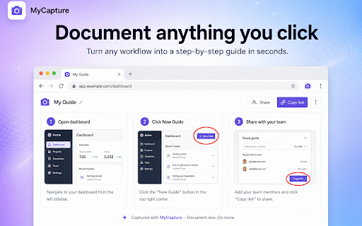 MyCapture :: Free step-by-step guide maker: record clicks on any page and turn them into tutorials.