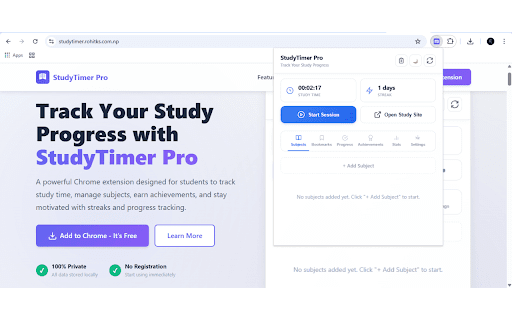 StudyTimer Pro :: Study time tracker, subject management, and progress tracking with achievements and streaks