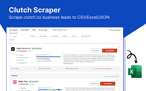 Clutch Scraper - Extract Business Database from Clutch.co :: Scrape clutch.co B2B leads. Extract the company name, page URL, ratings, social links and more from Clutch.co listing page link
