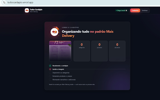 Turbo Cardápio — Mais Delivery :: Cadastra e mantém cardápios no painel Mais Delivery a partir do app Turbo Cardápio, sempre sob aprovação do usuário.
