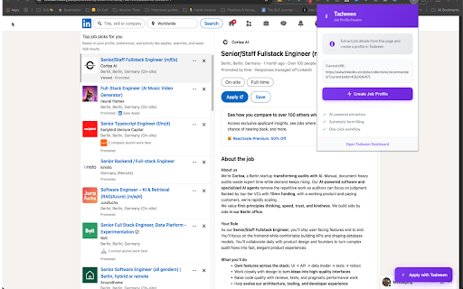 Create Job Profile With Tadween :: Extract job descriptions from any webpage and create a job profile in Tadween with one click