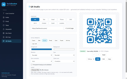 Daily Toolbox :: Ten everyday tools for text, notes, emoji, timing, passwords, image metadata, HTTP diagnostics, URL keys, and validated QR codes.
