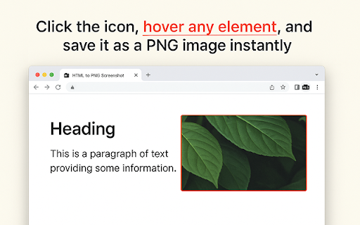 HTML to PNG Screenshot :: Click the icon, hover any element, then click to save it as a PNG image.
