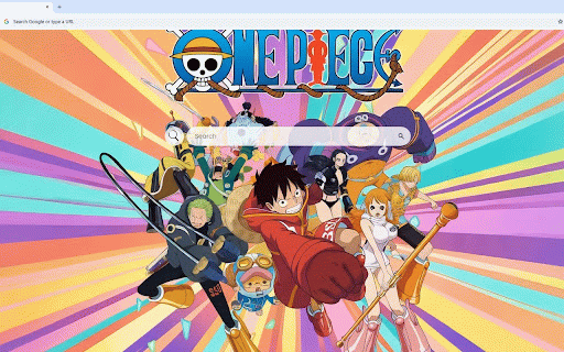 One Piece Poster Live Wallpaper :: Straw Hat Pirates crew with Luffy centered against vibrant rainbow sunburst background design.
