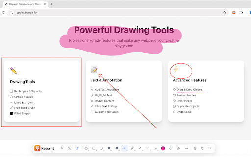 Repaint :: Draw, annotate and doodle on any webpage with movable, deletable shapes and text