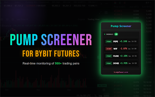 Pump Screener for Bybit Futures :: Pump and dump screener for Bybit Futures. Real-time monitoring of 500+ pairs with volume filter and sound alerts.