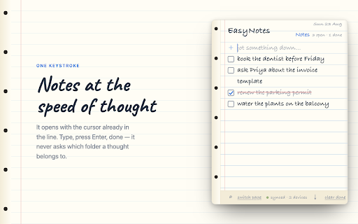 EasyNotes :: A pocket notebook in your toolbar. Unlimited pages and notes, searchable, synced across your devices.