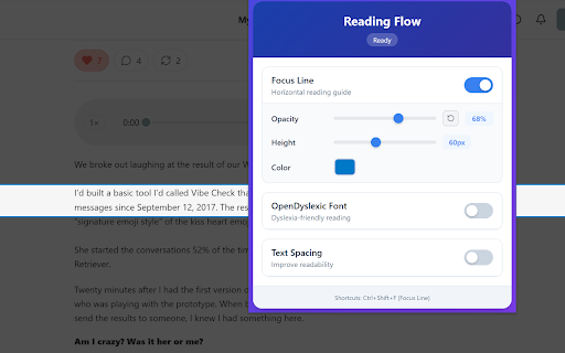 Reading Flow Extension :: Enhance academic reading with focus lines, guided reading, and distraction elimination tools