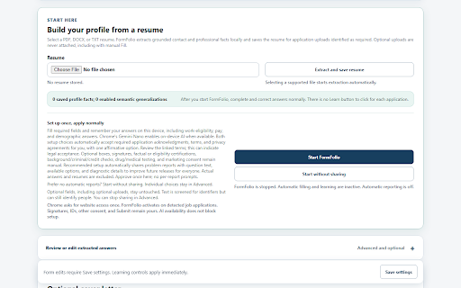 FormFolio - Free AI Job Form Autofill :: Free AI-assisted job autofill with Chrome's on-device Gemini Nano on supported computers. No subscription required.
