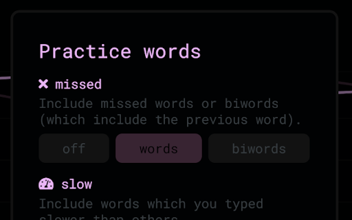 monkeytype auto practice :: sets practice button to space key. does next test if current is at 100% accuracy