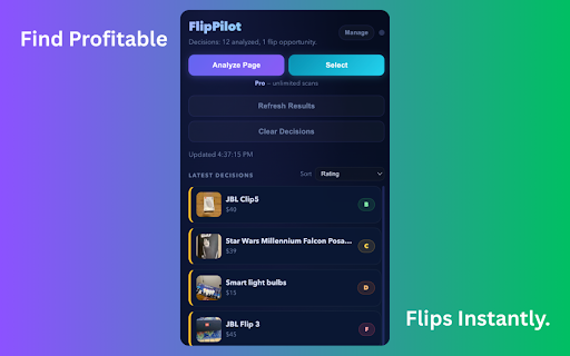 FlipPilot :: Scan Facebook Marketplace listings and find high-confidence flip opportunities.