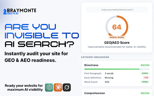 GEO/AEO Readiness Check :: Instantly audit any webpage for AI Search Engine Optimization (GEO) and Answer Engine Optimization (AEO) readiness.