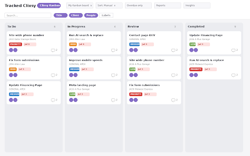 Tracked Clixsy — Kanban for Basecamp :: Self-hosted Kanban boards for Basecamp. Replacement for Tracked for Basecamp.