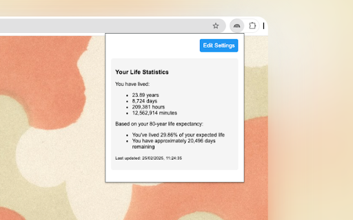 Life Stats :: A simple popup to show your life stats.