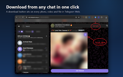 Telegram Web Downloader :: Download photos, videos, audio and documents from Telegram Web.