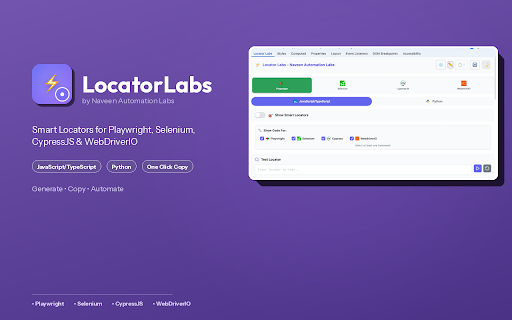 Locator Labs-Playwright, Selenium, Cypress & WebdriverIO Locator Generator :: Generate smart locators for Playwright, Selenium, Cypress, WebdriverIO & Robot Framework