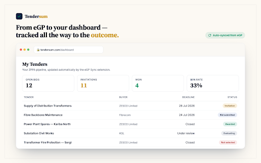 TenderSum eGP Sync :: Sync your ZPPA eGP tenders into TenderSum — invitations, bids, win/loss. Reads only your own logged-in account; no password stored.