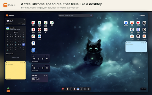 Deskpot - Custom New Tab & Speed Dial :: A customizable Chrome new tab speed dial with shortcuts, folders, widgets, calendar, notes, weather, and wallpapers.