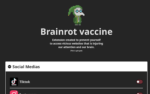 Brainrot Vaccine :: Extension created to prevent yourself to access vicious websites that is injuring our attention and our brain.