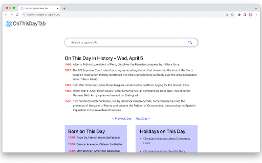 OnThisDayTab :: Historic events, famous birthdays and holidays on your new tab