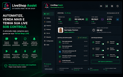 LiveShop Assist :: LiveShop Assist: vendas, Start+, ciclos 24h, segurança de transmissão, Jarvas, notificações, app móvel e automações de LIVE.