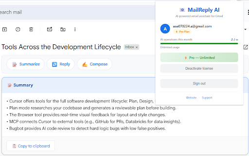 MailReply AI :: AI-powered email assistant — summarize, reply, and compose emails in Gmail with one click.