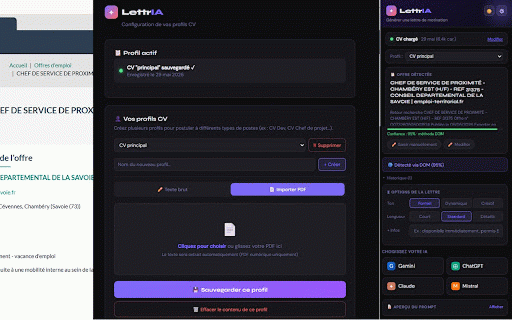 LettrIA — Lettre de motivation par IA :: Génère une lettre de motivation personnalisée en combinant votre CV et l'offre d'emploi.